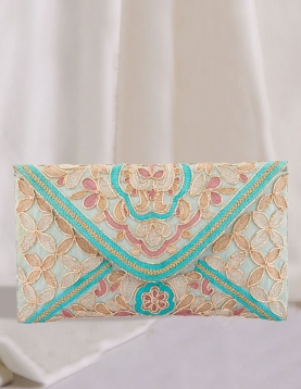 Zardozi Embroidered Sky Blue Clutch