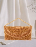 Curved Cutdana Embellished Gold Pattern Clutch