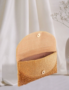 Curved Cutdana Embellished Gold Pattern Clutch