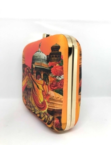 Orange Wedding Special Digital Print Clutch