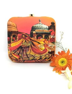 Orange Wedding Special Digital Print Clutch