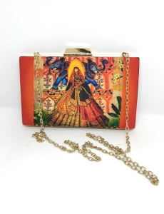 Orange Bride Figurine Digital Print Clutch