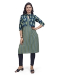 Desi India Women's Chevron Print Cotton Kurta with Floral Jacket, Green and Blue, Sleeveless
