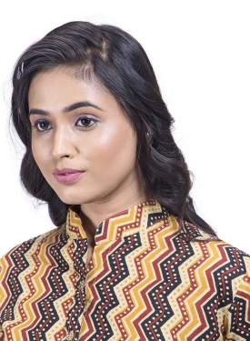 Desi India Women's Chevron Print Mandarin Collar Jacket, 3/4 Sleeves, Yellow and Black Pattern