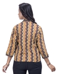 Desi India Women's Chevron Print Mandarin Collar Jacket, 3/4 Sleeves, Yellow and Black Pattern