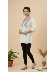 Women's Off-White Rayon Pleated Tunic