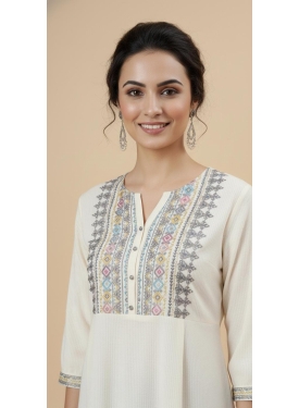 Women's Off-White Rayon Pleated Tunic