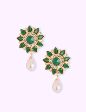 Green Stonework Studs Earrings