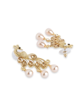 Peacock Design Stone Pearl Earrings