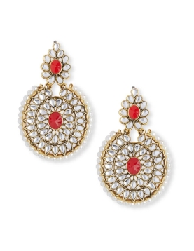 Red Traditional Stone Work Earring