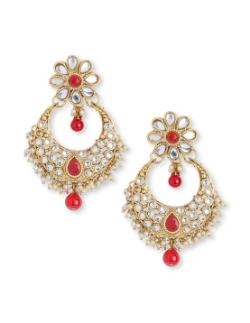 Red Stone Work Traditional Earrings With Maang Tikka 