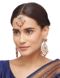 Red Stone Work Earrings With Maang Tikka 