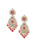Red Stone Work Earrings With Maang Tikka 