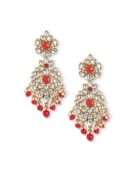 Red Stone Work Earrings With Maang Tikka 