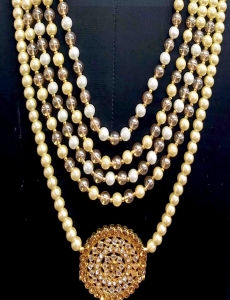 Men Crystal Pearl Groom Mala In Cream