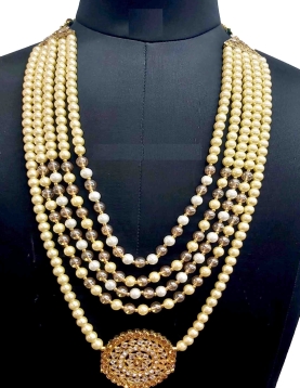 Men Crystal Pearl Groom Mala In Cream
