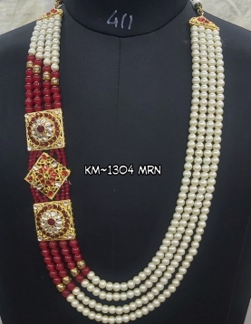 Men Groom Mala in Maroon and Cream