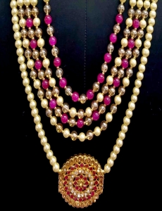 Men Crystal Pearl Groom Mala In Rani