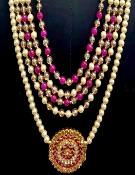 Men Crystal Pearl Groom Mala In Rani