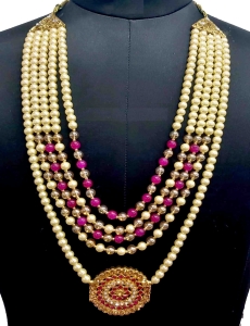 Men Crystal Pearl Groom Mala In Rani