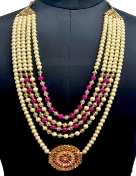 Men Crystal Pearl Groom Mala In Rani