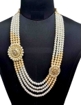 Men Crystal Pearl Groom Mala In Gold & White