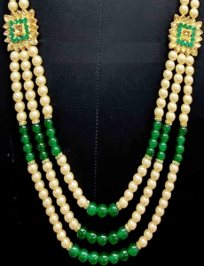 Men Crystal Pearl Groom Mala In Green