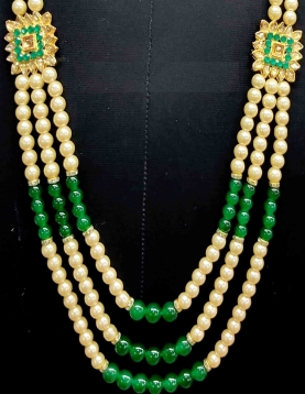 Men Crystal Pearl Groom Mala In Green