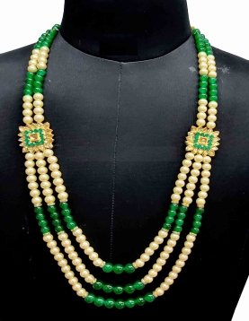 Men Crystal Pearl Groom Mala In Green
