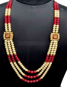 Men Crystal Pearl Groom Mala In Maroon 