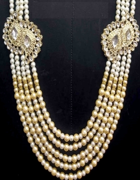 Cream Embellished Multi Layered Mala