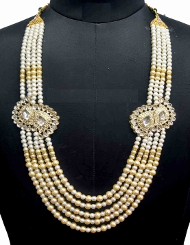 Cream Embellished Multi Layered Mala