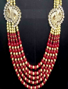 Gold & Maroon Embellished Multi Layered Mala