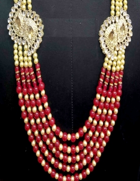 Gold &amp; Maroon Embellished Multi Layered Mala