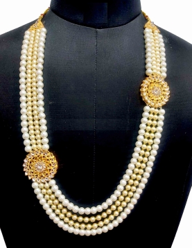 Embellished Multi Layered Mala In Cream