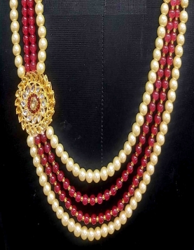 Embellished Multi Layered Mala In Gold &amp; Maroon 