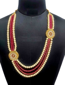 Embellished Multi Layered Mala In Gold & Maroon 