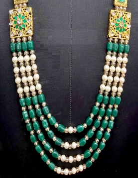 Multi Layered Bead Embellished Mala In Green