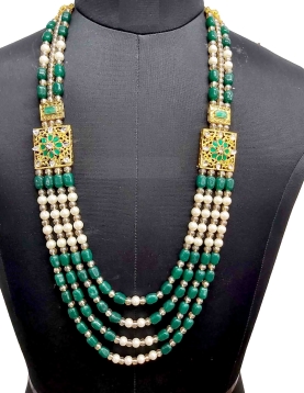Multi Layered Bead Embellished Mala In Green
