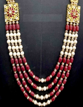 Multi Layered Bead Embellished Mala In Maroon 