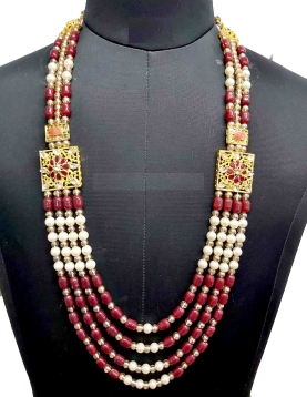 Multi Layered Bead Embellished Mala In Maroon 