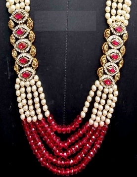 Red Bead Multi Layered Embellished Mala