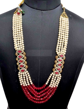Red Bead Multi Layered Embellished Mala