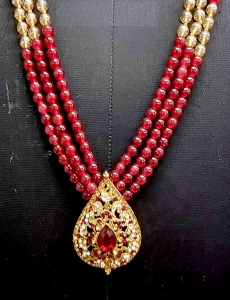 Crystal Layered Embellished Mala In Maroon 