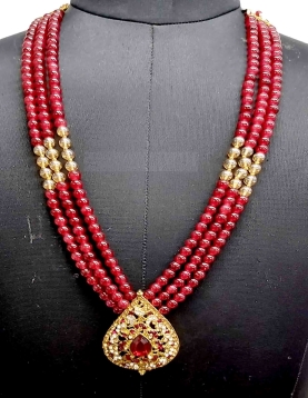 Crystal Layered Embellished Mala In Maroon 