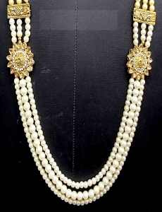 Crystal Layered Embellished Mala In Gold & White
