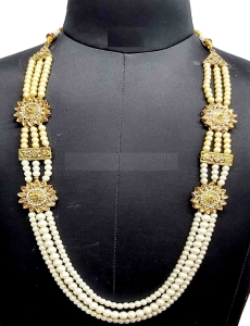 Crystal Layered Embellished Mala In Gold & White