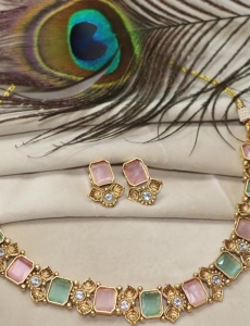 Peach and Sea Green Pure Brass with Rajwadi Polish Necklace