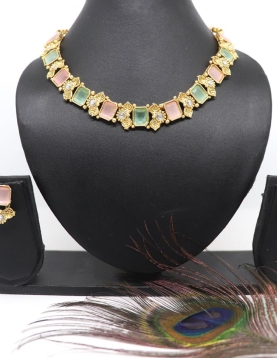 Peach and Sea Green Pure Brass with Rajwadi Polish Necklace