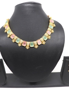 Peach and Sea Green Pure Brass with Rajwadi Polish Necklace